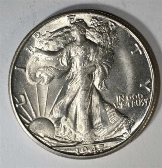 1947-D WALKING LIBERTY HALF DOLLAR, CH BU+