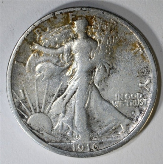 1916-S WALKING LIBERTY HALF DOLLAR, F/VF KEY DATE