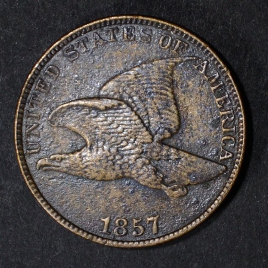 1857 FLYING EAGLE CENT, XF a little dark