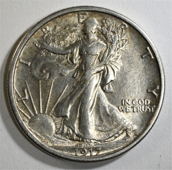 1917 WALKING LIBERTY HALF DOLLAR, AU/UNC