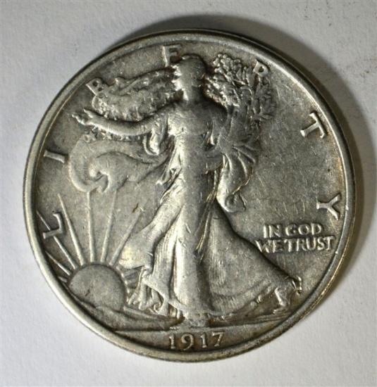 1917-D REV WALKING LIBERTY HALF DOLLAR, XF