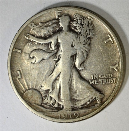 1919-D WALKING LIBERTY HALF DOLLAR, FINE