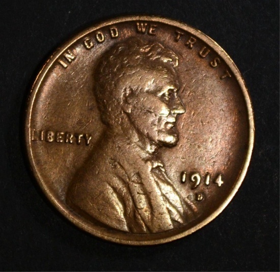 1914-D LINCOLN CENT, FINE KEY DATE