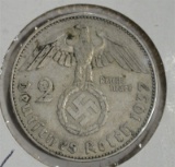 1937 J SILVER 2 MARKS NAZI GERMANY