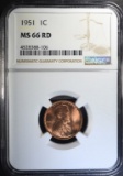 1951 LINCOLN CENT, NGC MS-66 RED