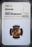 1949 LINCOLN CENT, NGC MS-66 RED SCARCE