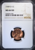 1949-D LINCOLN CENT, NGC MS-66 RED, NGC MS-66 RED