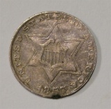 1857 3-CENT SILVER, VF/XF