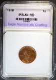 1918 LINCOLN CENT, ENG CH/GEM BU RED