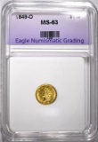 1849-O $1.00 GOLD, ENG CHOICE BU