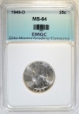 1949-D WASHINGTON QTR EMGC GEM BU