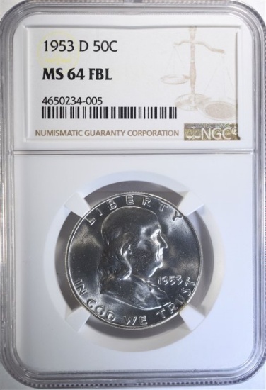 1953-D FRANKLIN HALF DOLLAR, NGC MS-64 FBL