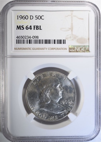 1960-D FRANKLIN HALF DOLLAR, NGC MS-64 FBL