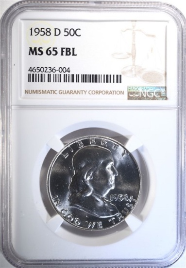 1958-D FRANKLIN HALF DOLLAR, NGC MS-65 FBL