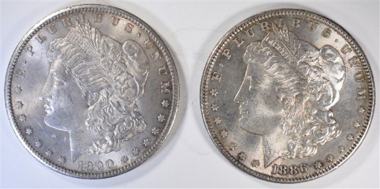 1886 & 1900 MORGAN DOLLARS, CH BU ORIGINALS