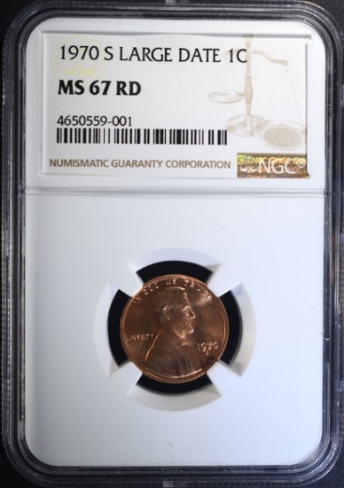 1970-S LINCOLN CENT LG DATE, NGC MS-67 RED TOP POP