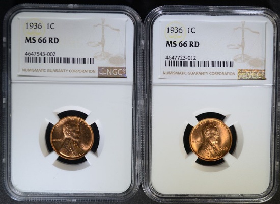 2 - 1936 LINCOLN CENT NGC MS 66RD