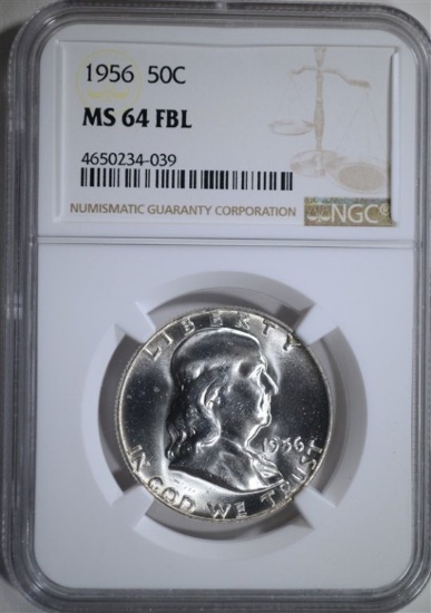 1956 FRANKLIN HALF DOLLAR, NGC MS-64 FBL