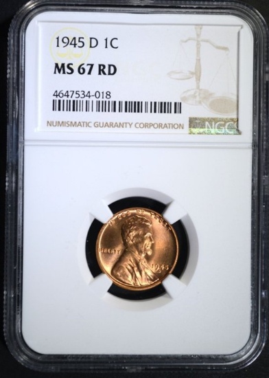 1945-D LINCOLN CENT, NGC MS-67 RED