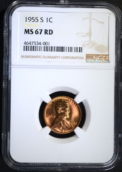 1955-S LINCOLN CENT, NGC MS-67 RED