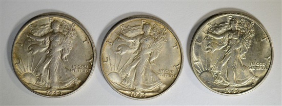 3-CH BU 1944-S WALKING LIBERTY HALF DOLLARS