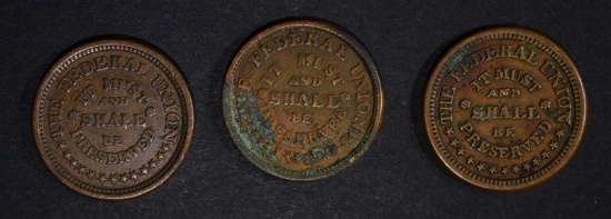 3-PATRIOTIC CIVIL WAR TOKENS