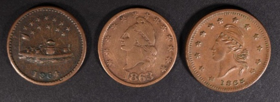 3-PATRIOTIC CIVIL WAR TOKENS