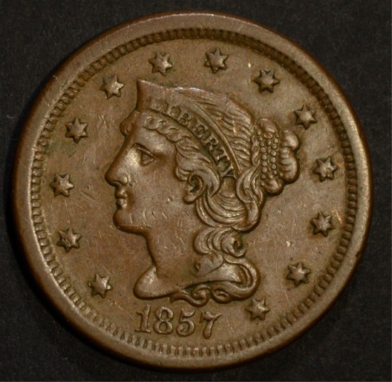 1857 LARGE CENT SMALL DATE CHOICE AU