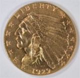 1929 $2 1/2 GOLD INDIAN  CH BU