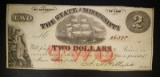 1864 STATE OF MISSISSIPP1 $2.00 NOTE, CU++