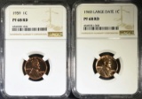 1959 & 1960 LARGE DATE LINCOLN CENTS, NGC PF-68