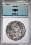 1896-O MORGAN SILVER DOLLAR, EMGC AU/BU