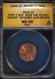 2000 LINCOLN CENT ANACS MS 66 RED