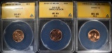 3 - ANACS LINCOLN CENTS; 1955-S MS66 RD,