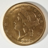 1866-S $20.00 GOLD LIBERTY, CH AU -TOUGH DATE!