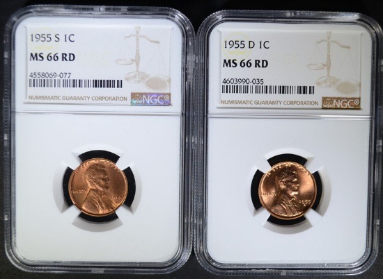 1955-D & 1955-S NGC MS66 RD LINCOLN