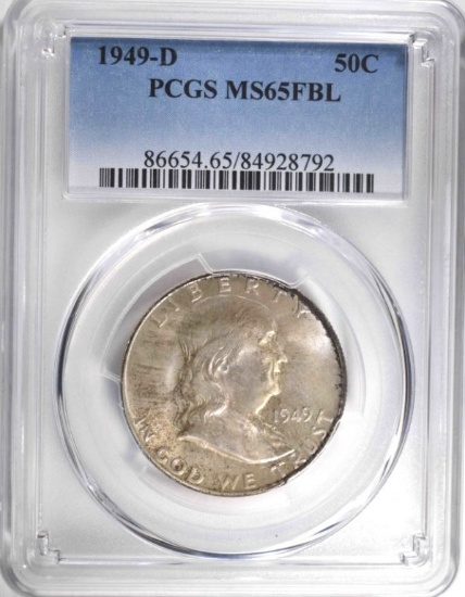 1949-D FRANKLIN HALF DOLLAR, PCGS MS-65 FBL