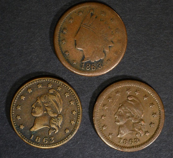 3-PATRIOTIC CIVIL WAR TOKENS