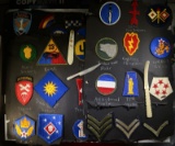 58 - MILITARY PATCHES & 3 - BONE