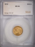 1912 $2.50 GOLD INDIAN, SEGS GEM BU