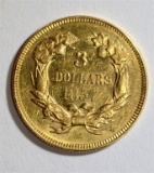 1857 $3.00 GOLD  AU/UNC