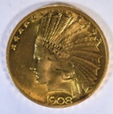 1908 $10.00 GOLD INDIAN  GEM BU++