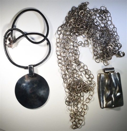 STERLING SILVER LOT: 2-PENDANTS & CHAIN NECKLACE