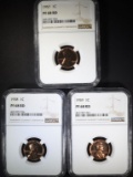 1957, 58 & 59 LINCOLN CENTS, NGC PF-68 RED