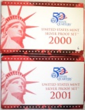 2001 broken plastic & 2000 U.S. SILVER PROOF SETS
