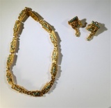 VERY RARE GOLD PLATED AZTEC NECKLACE & EARRINGS