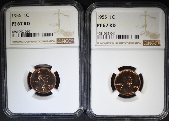 1955 & 1956 LINCOLN CENTS NGC PF67RD