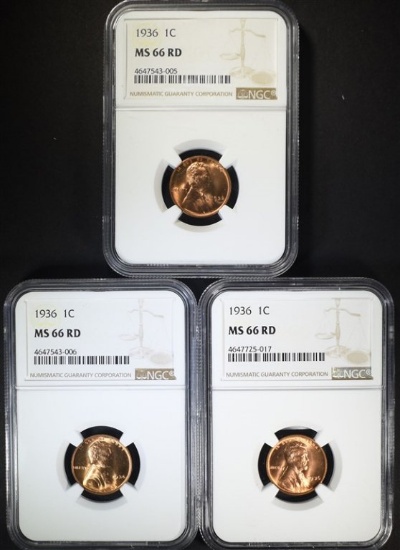 3 - 1936 LINCOLN CENT NGC MS 66RD