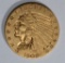 1909 $2.50 INDIAN GOLD, XF/AU