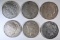 6 PEACE DOLLARS, DAMAGED, MIXED DATE AND MINT MARK